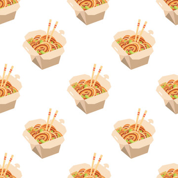 asian wok noodle box seamless pattern