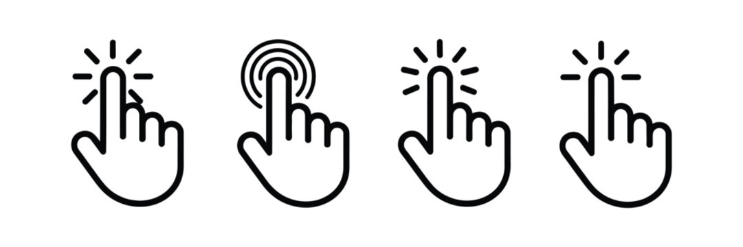 Hand cursor pointer icon featuring click effect for website interface, mobile application and user interaction design