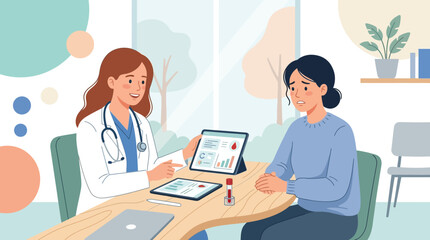 Obraz premium Doctor consultation with patient, discussing medical results on tablet