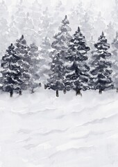Winter Snowy Pine Forest Landscape