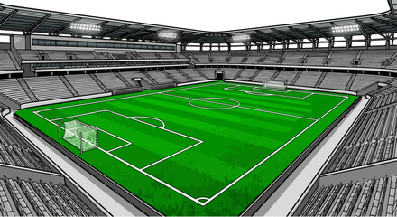 Contemporary Soccer Arena with Expansive Grandstands and Lush Green Pitch © Shaima
