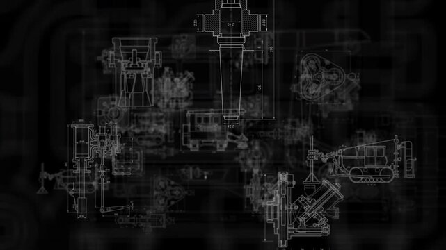 Technical mechanical drawing and engineering animation