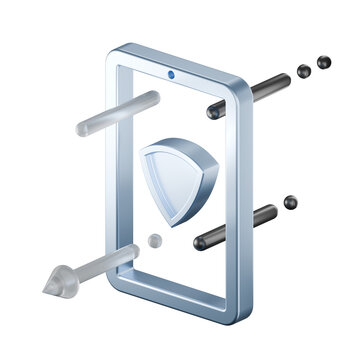 Illustration of mobile traffic protection, secure data transfer between device and network. Protection of personal information from interception and unauthorized access. Mobile protection 3d icon.