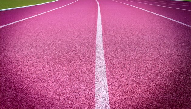 close up of a pink running track with white lines on a pink background