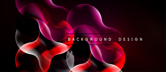 Abstract fluid shapes, vibrant red, purple hues. Modern design element, dark background creates striking visual impact. © antishock