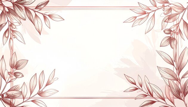 線画の植物ボタニカル高級感フレーム背景 ローズゴールドオリーブ水彩調 イラスト素材