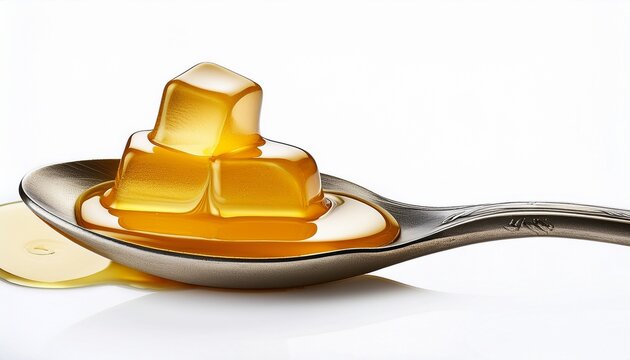 spoon with yellow golden honey or cooking oil isolated against white background