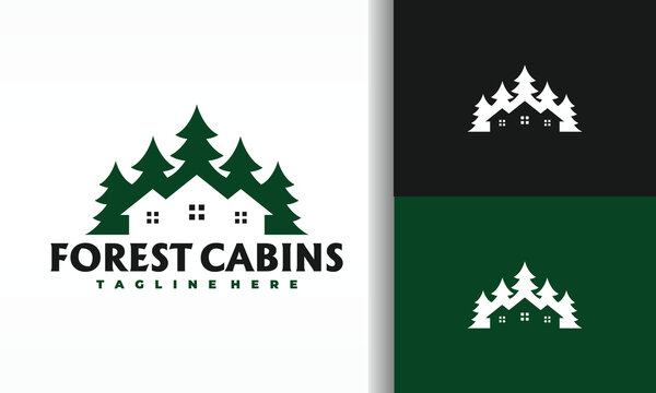 Cabin Lodging Logo with Pine Trees