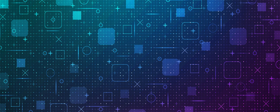 Blue and purple fui HUD grid background. Hi tech GUI digital dashboard interface. Futuristic VR game ai screen. Mesh pattern in blueprint style. Vector illustration