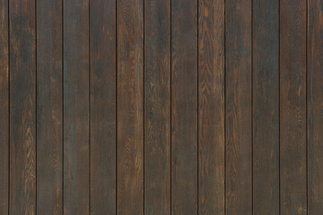 Fototapeta premium A rustic brown wood paneling background with natural vertical grain lines. A weathered dark timber texture for design backdrops.