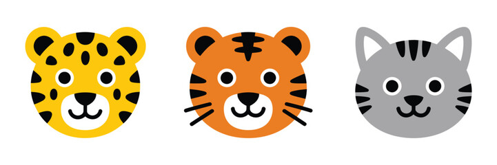 Cute wild animal face illustration featuring cartoon leopard, tiger and cat characters in colorful vector style for kids © MD MILON MIAH