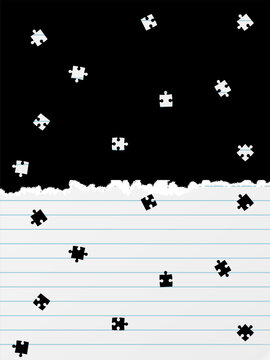 Cutout confetti style vertical overlay pattern isolated on black background. Puzzle glitter design template in white scrapbook style. Vector illustration