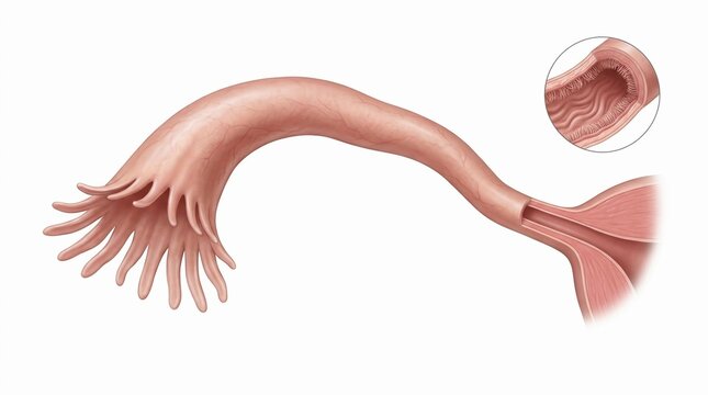 Fallopian tube anatomy with microscopic view of ciliated lining