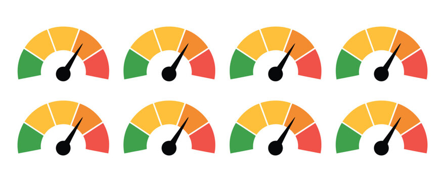 Dashboard speedometer icon featuring tachometer, performance indicator, car speed and fast internet symbols for modern interface design