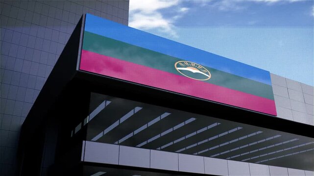 Karachay Cherkessia Flag on Building with Sky in Background