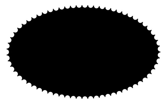 Scalloped oval black postage frame isolated on transparent bg. Outline border template. Simple minimalist label text box. Blank scallop edge stamp mockup. Vector png