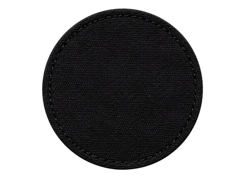 Round black woven fabric label isolated on transparent background