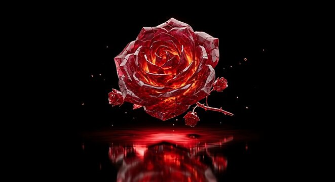 Detailed crystal red rose with inner glow on black background