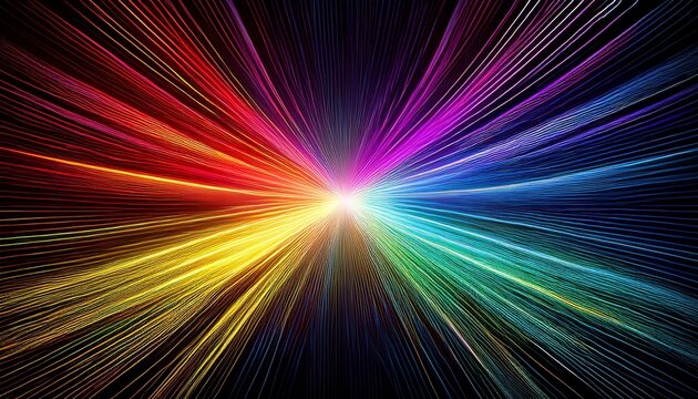 Abstract Rainbow Radial Light Lines Background With Colorful Energy Burst On Black Backdrop