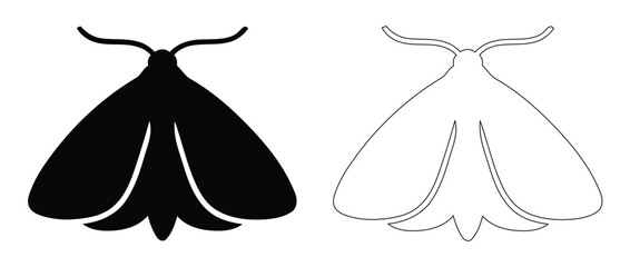 Moth Silhouette and Outline Vector Graphic, Night Flying Insect Illustration, Lepidoptera Top View Silhouette Artwork © Pixelly
