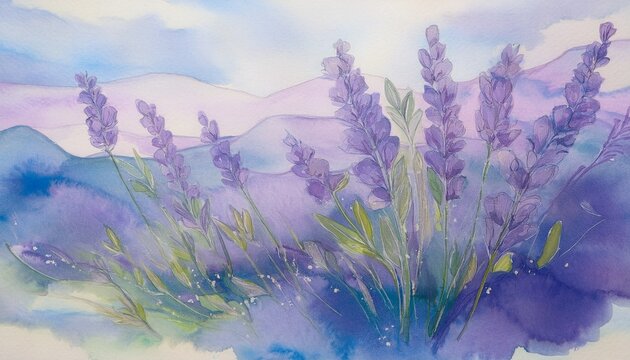 Abstract Lavender Pastel Watercolour Drawing On Paper