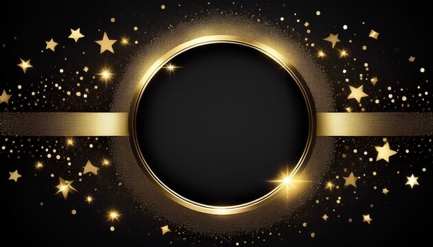 round frame with golden glitter line and confetti