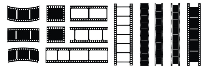 Fototapeta premium Film strip frame template featuring empty slots, retro cinema tape, movie reel borders and distressed texture design