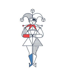 Geometric Jester Character with Cubes