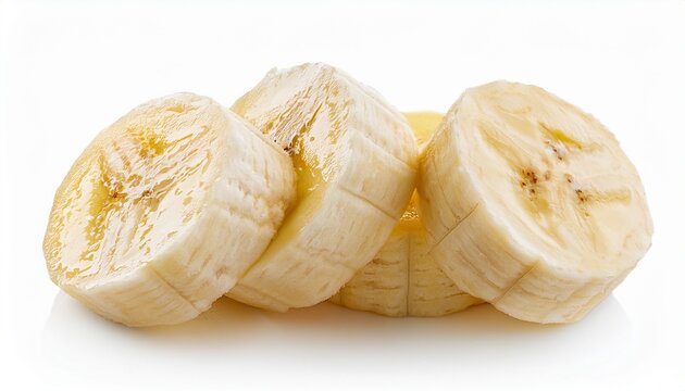 Close Up Of Sliced Bananas Isolated On White Background