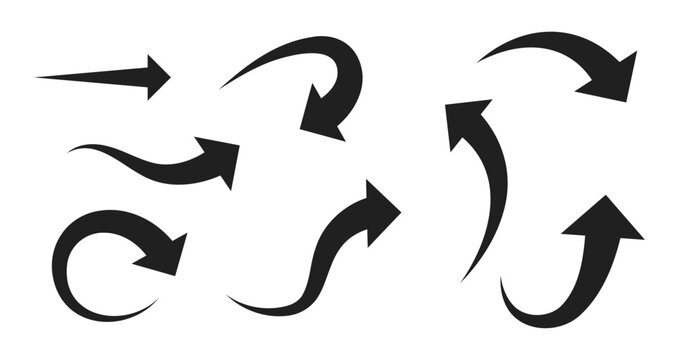 black curved arrow icons set. collection of black curved and wavy arrows for workflow chart presentation mapping and process design directional guidance