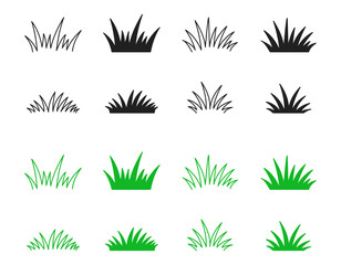 Fototapeta premium green and black tufts of grass icon collection. green and black tufts of grass icon collection for landscape design garden planning and outdoor mapping symbols