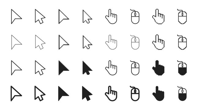 computer mouse pointer arrow and hand cursor icon collection. computer mouse pointer arrow and hand cursor icon collection for website navigation and software interface design