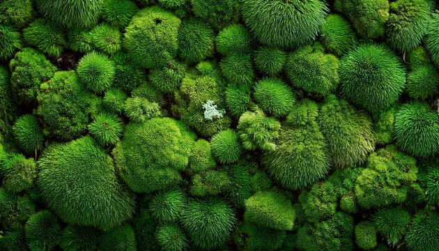 Lush Green Moss And Lichen Texture Background