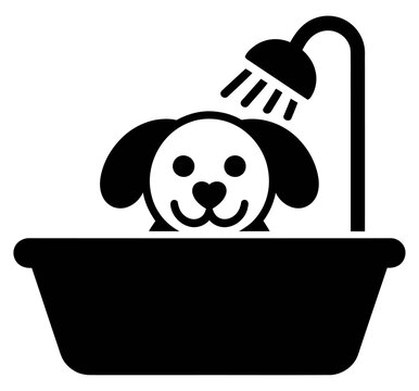 Cute dog taking a bath vector icon illustration showing a puppy in a tub with shower head