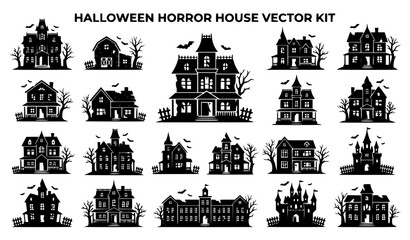 Obraz premium Spooky Haunted Mansion Black Icons Collection