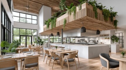 Fototapeta premium Stylish modern restaurant with lush green accents
