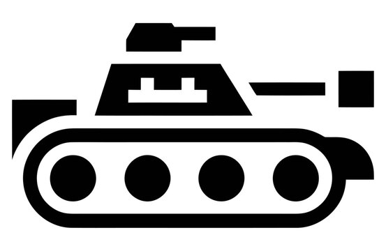 Heavy military tank vehicle icon silhouette black and white flat vector graphic design