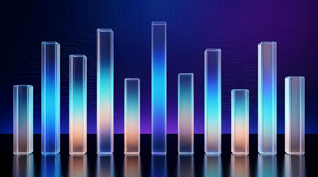 Glowing glass pillars representing digital data equalizer.