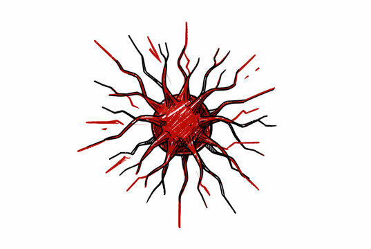 Abstract Red Spiky Cell Burst Concept.