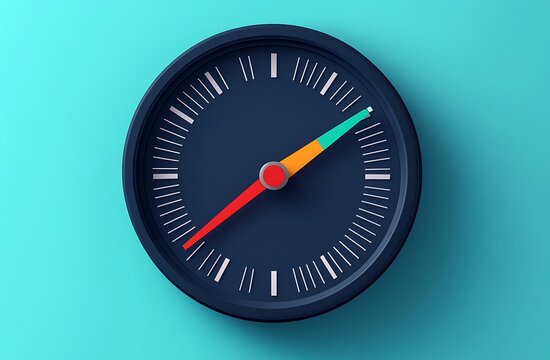 Colorful clock face with multicolored hand, dark blue background, watch timer