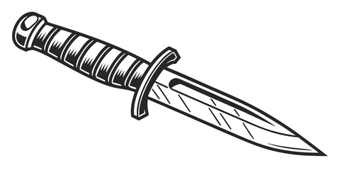 Obraz premium Black silhouette of a combat knife dagger with serrated edge black color
