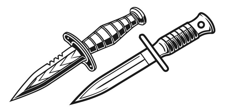 Black silhouette of two military combat knives and a dagger combat knife military knife
