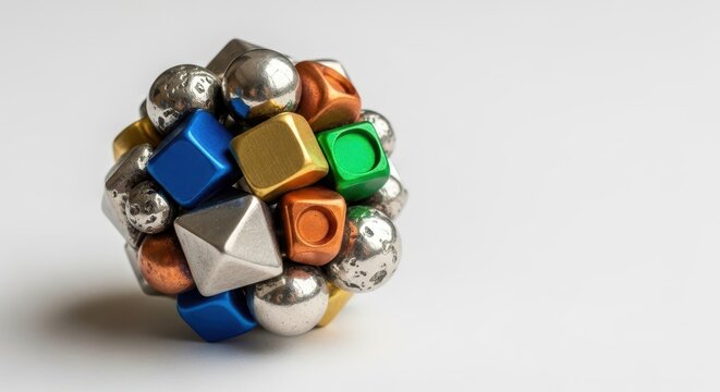 Close up showing abstract, geometric metal jewelry resting on a smooth surface. It emphasizes relief and haptic design for non-visual appreciation, innovation, nonvisual, blindness