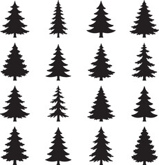 Obraz premium Fir Tree Silhouettes Set – Black Pine Forest Vector Collection