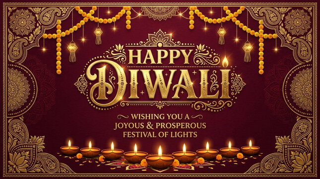 Happy diwali festive lights and ornate decorations for a joyous celebration