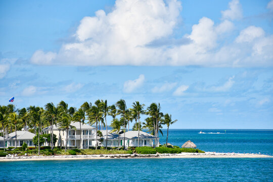 Oceanfront homes on a sandy beach near Key West in the Florida Keys, Monroe County, Florida