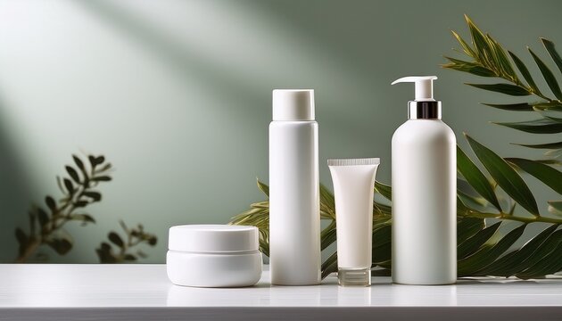 Elegant And Minimalist Skincare Bottles And Containers On A Neutral Background For Beauty Products