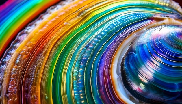 Abstract Background Of Extreme Close Up Of The Rainbow Of Colors In An Abalone Shell
