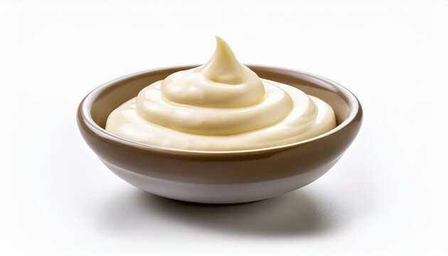 Mayonnaise Sauce In Bowl Isolated On White Background Emphasizing Food Ingredients And Presentation