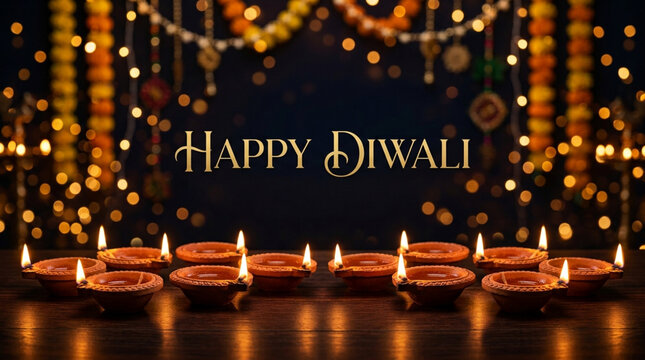 Happy diwali traditional oil lamps festive decorations for the indian festival of lights